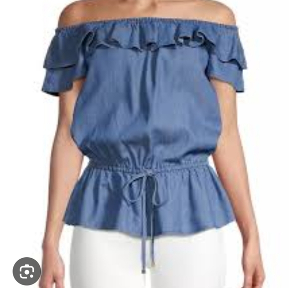 MICHAEL Michael Kors Tops - MICHAEL Michael Kors Denim Chambray Ruffle Top Size Small